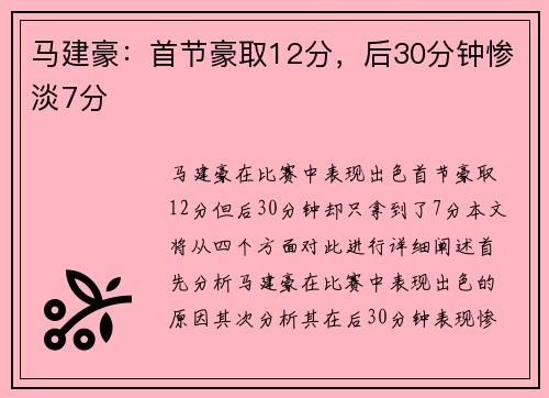 马建豪：首节豪取12分，后30分钟惨淡7分